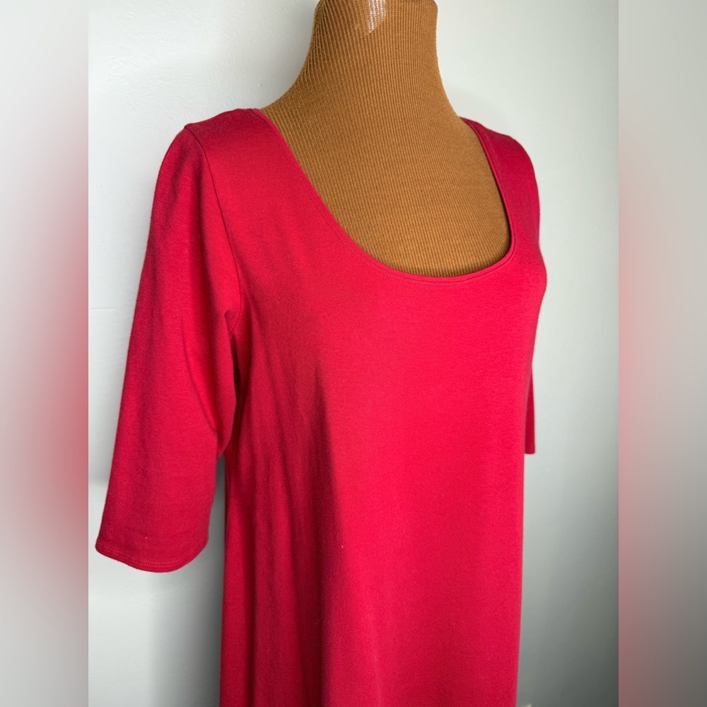 Eileen Fisher Vibrant Red Tunic Dress Organic Cotton Scoop Neck Size Medium - Picture 3 of 9